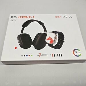 P9‎ Ultra 2-in-1 Wireless Headphones & Smartwatch Set AMOLED Multi-Band Kit